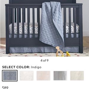 Pottery Barn Belgian Flax Linen Chambray Indigo crib skirt